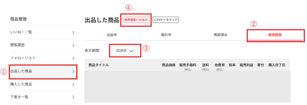 メルカリCSVダウンロード